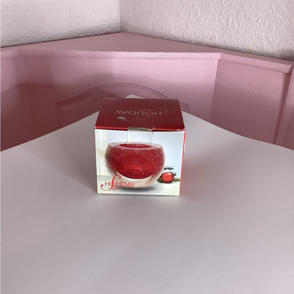 New Holiday Spirit Geode Red 4” Votive Tea light Candle Holder Glass